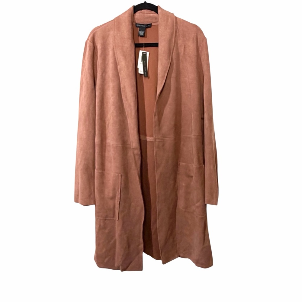 Joan Vass Faux Suede Open Swing Trench Coat - Soft Pink